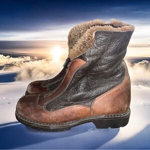Pajar Front Zip Shearling Women’s Leather Boots  Size 11 Brown And Dark Brown